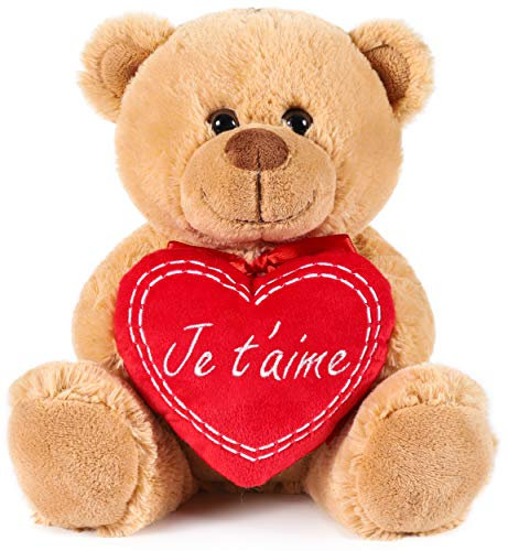 BRUBAKER - Peluche Douce - Ours/Nounours avec Cœur 'Je t'aime' - 25 cm - Brun Clair