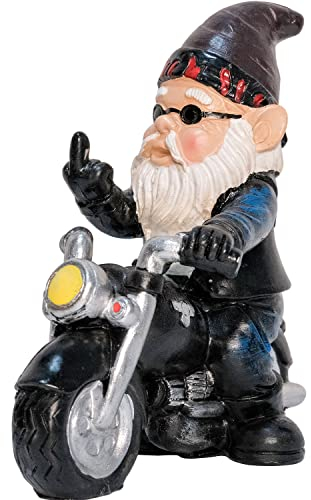 Statuetta a forma di gnomo motociclista da giardino, statua da giardino, impermeabile, protezione solare, decorazione per il giardino, per la terrazza e per il balcone, 13,3 cm x 13 cm