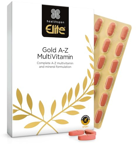 Healthspan Elite Gold A-Z Multivitamin (4 Months’ Supply) | 27 Essential nutrients with Vitamin B Complex with Iron, Selenium & Zinc | All Blacks Official Partner | Informed Sport Accredited | Vegan