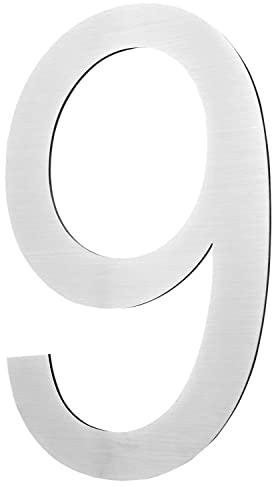 V2Aox Numéro De Maison Design en Acier Inoxydable Arial Tous Les Chiffres en 3D / 2D 20 cm / 25 cm, Numéro de Maison/Version :9 / 2D
