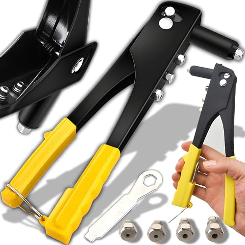 Retoo Pinze per rivetti ciechi con rivetti, pinze rivetti con manico ergonomico per rivetti ciechi in acciaio, pinze per rivetti a mano per diametro 2,4, 3,3, 4,0 e 4,8 mm, rivetti ciechi