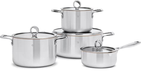 Olavson Topfset Induktion 7-teilig, Kupfertopf - Topfset Edelstahl mit Kupferkern, Kochtopf Set komplett mit Deckel, Kasserolle, Stielkasserolle (1 Stielkasserolle, 2 Kochtopf/Suppentopf,1 Bratentopf)