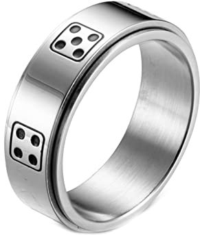 Mesnt Anxiety Ring Edelstahl, Ring Für Männer, Würfel Angst Spinner Bands Ring Ring aus Edelstahl Silber Größe 52 (16.6)