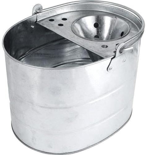 Metal Mop Bucket Durable Heavy Duty Galvanized steel Office Kitchen Bathroom Home Floor Cleaning Trustworthy Usage Capacity 15L, Silver (METALMOPBUCKET01)