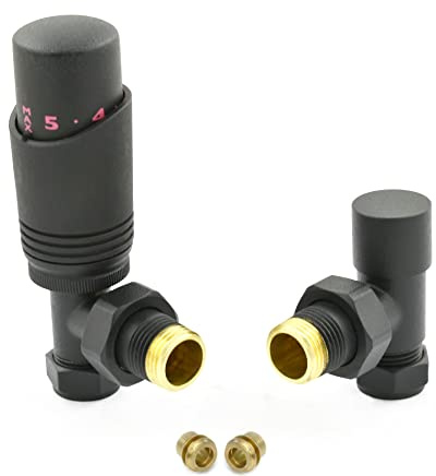 Hot Flow | Cascade Modern Angled TRV Thermostatic Radiator Valve 10mm Compression (Textured Black)