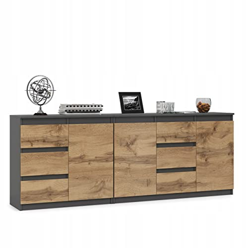 VBChome Kommode Graphit – 120x35x75 cm & 80x35x75 cm, Grifflose Schubladen, Vielseitiger Mehrzweckschrank für Flur, Schlafzimmer, Wohnzimmer & Kinderzimmer