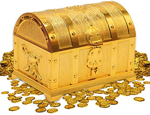 Jesdavan Forziere del Tesoro Bambini, Forziere Pirati, Scrigno del Tesoro, Oro Scrigno Adatto per Decorazioni per Feste Regali per Bambini Deposito di Gioielli