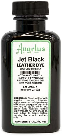 Angelus Leather Dye - Flexible Leather Dye for Shoes, Boots, Bags, Crafts, Furniture, & More 3oz (Jet Black)