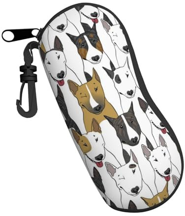 QQLADY Brillenetui mit Mops-Motiv, für Damen und Herren, weiches Etui mit Clip, Lustige Hunde Bullterrier, One size