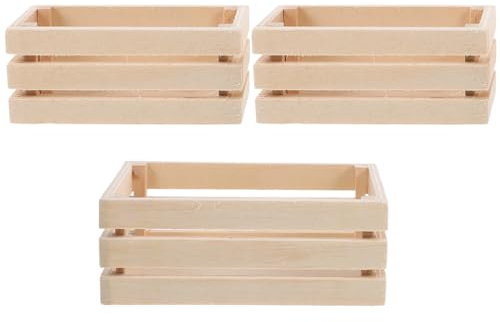 LOGOFUN 3PCS Dollhouse Storage Baskets Wooden Milk Crates