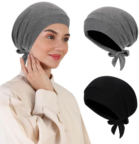 XEPST 2 PZ Hijab Undercap per Le Donne, Islamico Musulmano sotto Hijab cap Raso Foderato Undercap Tie Posteriore Cofano Interno Testa Sciarpa Testa Avvolge Turbanti per Le Donne Chemio Sonno cap, A