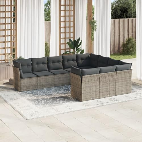 ULUYYUC 10-TLG. Garten-Sofagarnitur, Gartenmöbel Set Eckbank Küche Bodensofa Eckbankgruppe Geeignet für Balkon Außenbereich Garten Hinterhof mit Kissen Grau Poly Rattan