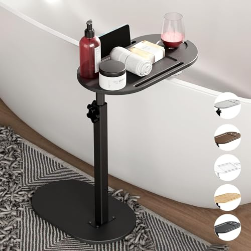 UCK-KIT Tavolo Vassoio per Vasca da Bagno in bambù con Altezza Regolabile, Contenitore per Vasca da Bagno freestanding con Base in Metallo, Regalo Doccia per Le Donne,Nero