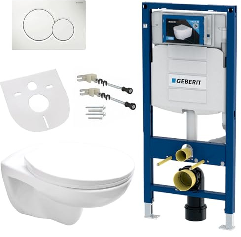 Geberit Komplettset Wand Hänge WC Spülrandlos | Deckel, Vorwandelement, Schallschutz, Betätigungsplatte