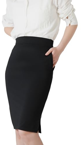 DGSHIRLDJO Jupe Femme Midi Jupe Taille Haute Crayon Jupe Courte Noire Extensible avec Poches pour Bureau Décontracté (FR/ES, Alpha/Lettres, M, Taille Normale, Taille Normale, Noir)