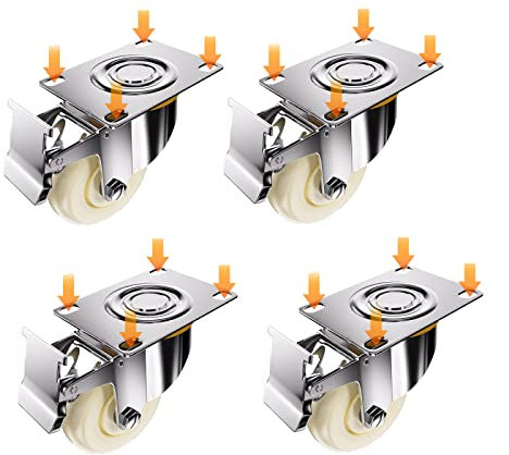 Rotelle girevoli solide X4, ruote in gomma silenziose, rotelle sostitutive per mobili, rotelle piccole per apparecchi e apparecchiature elettriche, 5 pollici con freno
