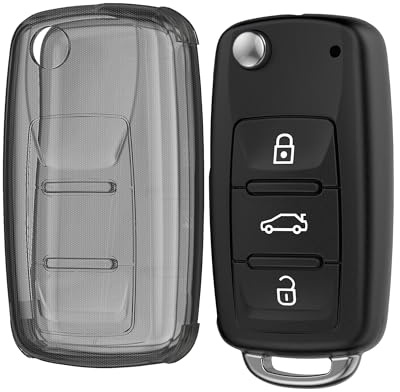 kwmobile Autoschlüssel Hülle kompatibel mit VW Skoda Seat 3-Tasten Autoschlüssel - Schlüsselhülle Silikon Cover - Schwarz Transparent