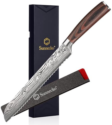 Sunnecko Serrated Bread Knife for Homemade Bread 8 Inch - High Carbon Stainless Steel Wedding Cake Knife with Wooden Handle Serrated Kitchen Knives with Sheath