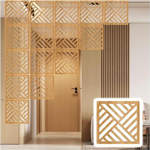 JNTFNE Faltbarer Sichtschutz zum Aufhängen, Raumteiler, Wandteiler zum Aufhängen, mit Holz, Kunststoff, dicke Platte für Zuhause, Büro, Küche, Dekoration (Natur, 10 Stück)