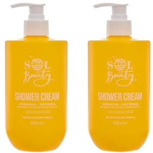 Sol Beauty Shower Cream Salted Caramel Vanilla Scent with Brazil Nut Extract and Buriti Fruit Oil, Hydrating and Softening Vegan Friendly Shower Gel 2 x 500ml