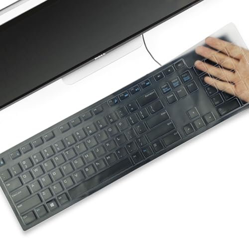 YongMai Keyboard Covers for Dell KM636 KB216 Wireless Wired Keyboards, Dell Optiplex 5250 3050 3240 5460 7450 7050/Dell Inspiron AIO 3475 3670 3477 Silicone Desktop Computer Keyboard Skins (Clear)