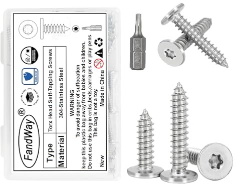FandWay M3x8mm Torx Flachkopf Blechschrauben,Senkkopf Selbstschneidende Schrauben,100 Stück Edelstahl A2 V2A Holzschrauben,Flachem Kopf Selbstbohrende Schrauben Vollgewinde mit 1 T8 Bit Und Kasten.