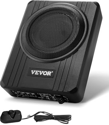VEVOR Subwoofer per Auto Sotto Sedile, Subwoofer Auto Sottile Sistema Audio a Basso Profilo, Audio con Amplificatore integrato, Ingresso Livello Alto Basso Regolatore del Volume 203 mm e 400W