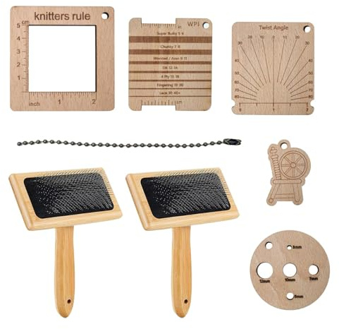 Wool Blending Board Carding Brush Set - Mixing Board with Smooth Handle, 8-Piece | Durable Yarn Brush Wool Mixing Board | Wool Carders Needle Felting Tools for Pet Dog Puppy Cat | Dowel Hand Carder