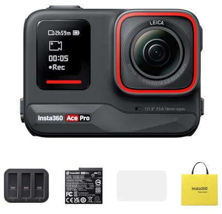 Insta360 Ace Pro Pack Protection d'écran - Caméra d'action étanche conçue avec Leica, capteur de 1/1,3, réduction du Bruit par l'IA pour Une qualité d'image inégalée, 4K 120ips