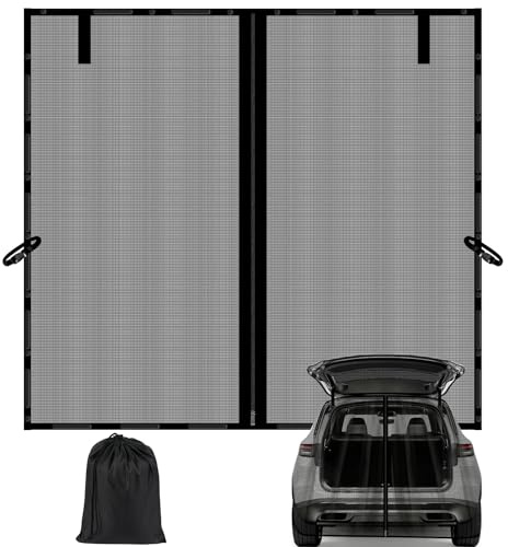 Gaeymy Auto Heckklappe Moskitonetz 165x165cm, Flügeltür Kofferraumabdeckung Sonnenschutz Vorhänge, Universal Magnetisch Fliegengitter Mesh mit Reißverschluss für Dach Caravan Camper Van Wohnmobile SUV