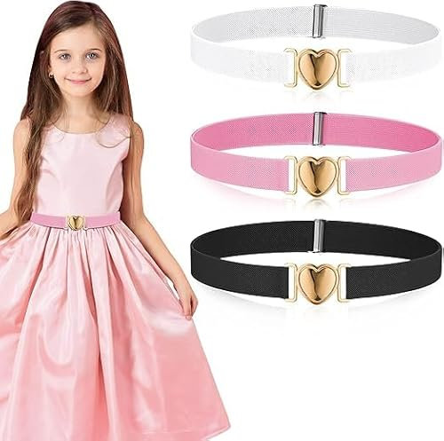 UILYNIU 4 Stück Elastische Gürtel für Mädchen, Kinder Stretch-Gürtel, Stretch Gürtel Modischer Schnellverschluss Herz Schnalle Bund Taillengürtel, Elastische Kindergürtel für Kleider JeansHose (4PCS)