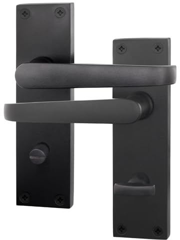 EAI Black Door Handles Bathroom, 1 Pair on Backplate | 1 Pair of Lever on Backplate Internal Door Handles for Bathroom, Fixings Included