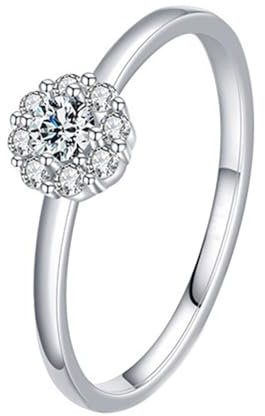 Tolldek Echter Schmuck Verlobungsring 14K Au585 Weißgold, Halo Blumen Eheringe Gold 585 Bandringe mit Moissanit Echter Schmuck, Gr.60 (19.1)