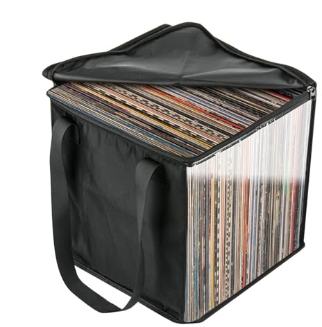 Vinyl Record Storage Case, Vinyl Record Album Storage, Record Carrying Case - Foldable Powder LP Vinyl Record Storage Bag