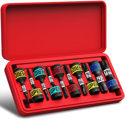 KIRXST 10 st 1/2 Drive lmpact Torx Bits Socket Set, Cr-Mo Steel Star Socket Kit, Impact Torx Drivers för fordonsmekanik, konstruktion och elektriska och pneumatiska lmpact skiftnycklar