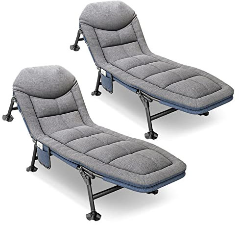 Verstellbare Garten-Sonnenliegen, 2 Stück, tragbare Angelliege mit Seitentasche und Matratze, 5 Gänge für ultimativen Komfort im Freien