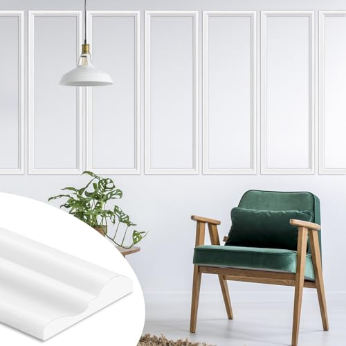 JSIWOTH Moulure Murale Autoadhésive - Plinthe Souple 3D pour Décoration Intérieure, Protection des Murs & DIY - Cadre Miroir Flexible, Baguette de Finition Porte, Blanc(6m x 3,2cm)