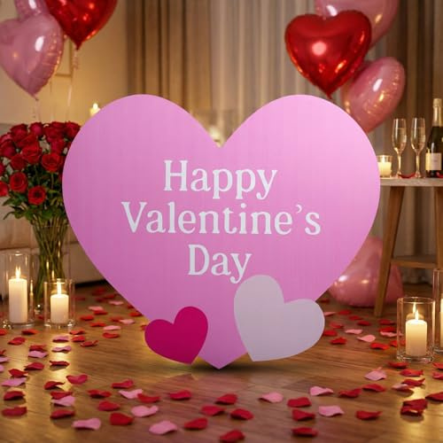 Bucherry 1 PC 3.8 ft Valentine's Day Pink Heart Cardboard Cutout Stand-up Life Size Valentine's Day Party Decoration Backdrop Photo Prop Stand up for Anniversary Wedding Engagement Party Decoration