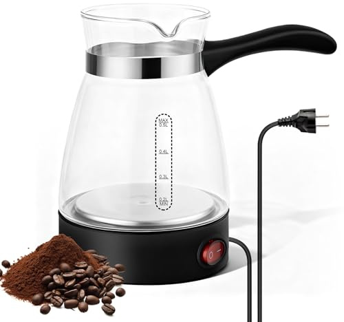 PORFOYO Bollitore elettrico, 500 Ml Elettrico Turco Caffettiera Caffè Bollitore Elettrico Caffettiera, Caffettiera Turco Elettrico, Cottura Veloce Multiuso Caffettiera Per Casa Ufficio Campeggio