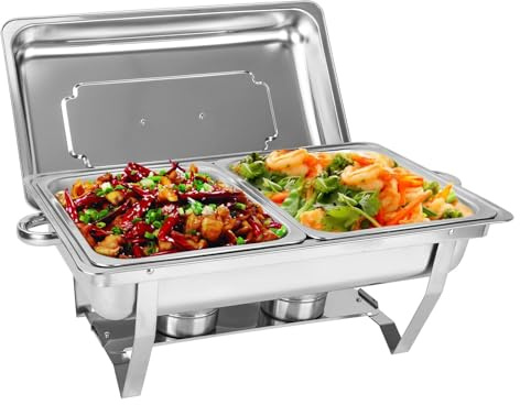 9Liter-Edelstahl-Chafing-Dish-Buffetwärmer mit 2 GN-Behältern (halbe Größe) | 9-Liter-Edelstahl-Buffetwärmer mit 2 GN-Behältern (halbe Größe). Ideal für Catering, Buffets und Partys. Hält Speisen warm