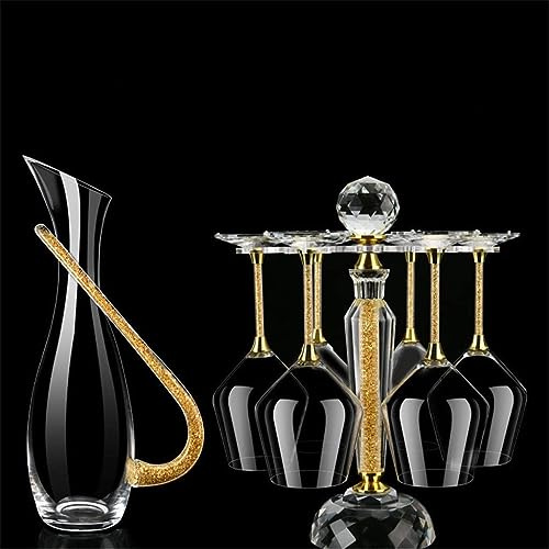 Genérico Juego de decantadores de Vino con Copas de Cristal, diseño nórdico con lámina Dorada, Ideal para cócteles, Fiestas Familiares y champán (Dorado).