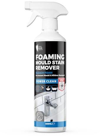 Foaming Mould Remover Spray 500ml – Bleach Foam Cleaner for Black Mould & Mildew – Bathroom Mould Stain Remover for Tiles, Grout, Silicone Sealant & PVC – Wall & Shower Stain Solution