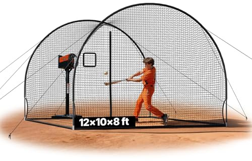 VEVOR Baseball Schlagkäfig (Halbkreisförmig) Netz 366x310x233 cm, Tragbares Trainingsnetz mit 4-lagigem & Knotenlosem Polyestergewebe & Öffnung für Wurfmaschinen, inkl. Softball Trainingskäfignetz