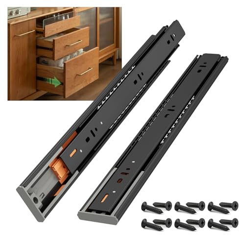 NECILO guide push-to-open per cassetti 300mm, portata 45 kg, estrazione totale con cuscinetti a sfera, per cucina, casa e ufficio, montaggio laterale, nero, 1 coppie (2 pezzi)