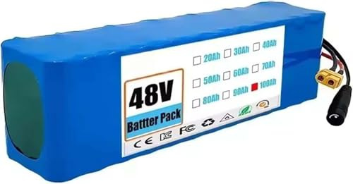 36V 100Ah Ebike Batería, 36V 100Ah E-Bike Bicicleta Eléctrica Baterías Recargables Batería De Alta Potencia con Cargador para 200W 500W 750W 1000W Motor 48V 100Ah, XT30+JST