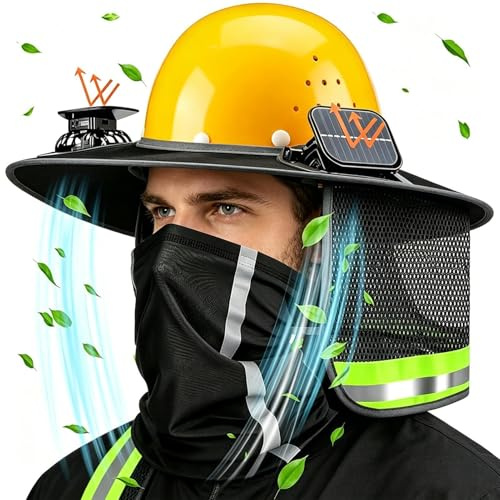 Schutzhelm-Sonnenblende | Sonnenblende mit Solarventilator, sommerliche Kühlung - Bauhelm Sonnenschutz Vollkrempe,Für Arbeiten Im Freien Baustelle Vermessung Landschaftsbau Dachdecker