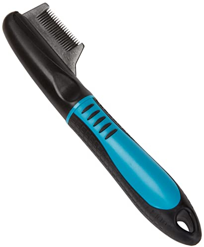 TRIXIE Trimm-Messer für Kopf und Ohren - feine Edelstahlklinge - gummierter Kunststoffgriff für Rechtshänder - 19 cm - schwarz/blau - 2361