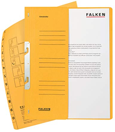 Original Falken 50er Pack Einhakhefter. Made in Germany. Aus Recycling-Karton mit halbem Vorderdeckel und kfm. Heftung für DIN A4 gelb Hefter Sammelmappe Dokumentenmappe