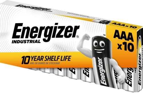 Energizer - Industrial, Pack de 10 pilas AAA 1,5V, pilas alcalinas básicas para uso cotidiano e industrial, sin sulfataciones y con hasta 10 años de vida útil