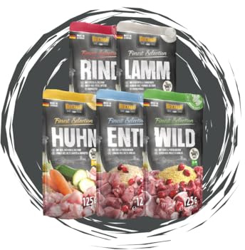 Belcando – Hundefutter - Finest Selection Frischebeutel 30x125g - Nassfutter-Mix für Hunde mit Huhn, Ente, Lamm, Rind & Wild - hochwertiges Alleinfuttermittel für Hunde in 5 Verschiedene Sorten
